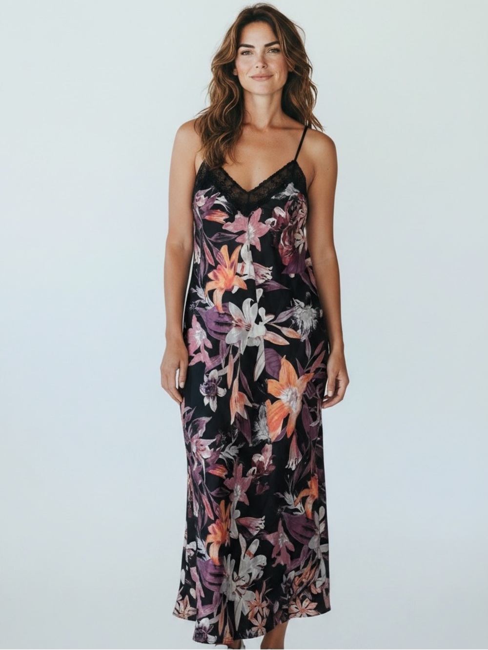LINEA DONATELLA | Mina Black Tropical Print Slip Sz M